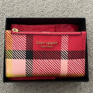 BRAND NEW Kate Spade Morgan Museum Plaid Small Slim Bifold Wallet